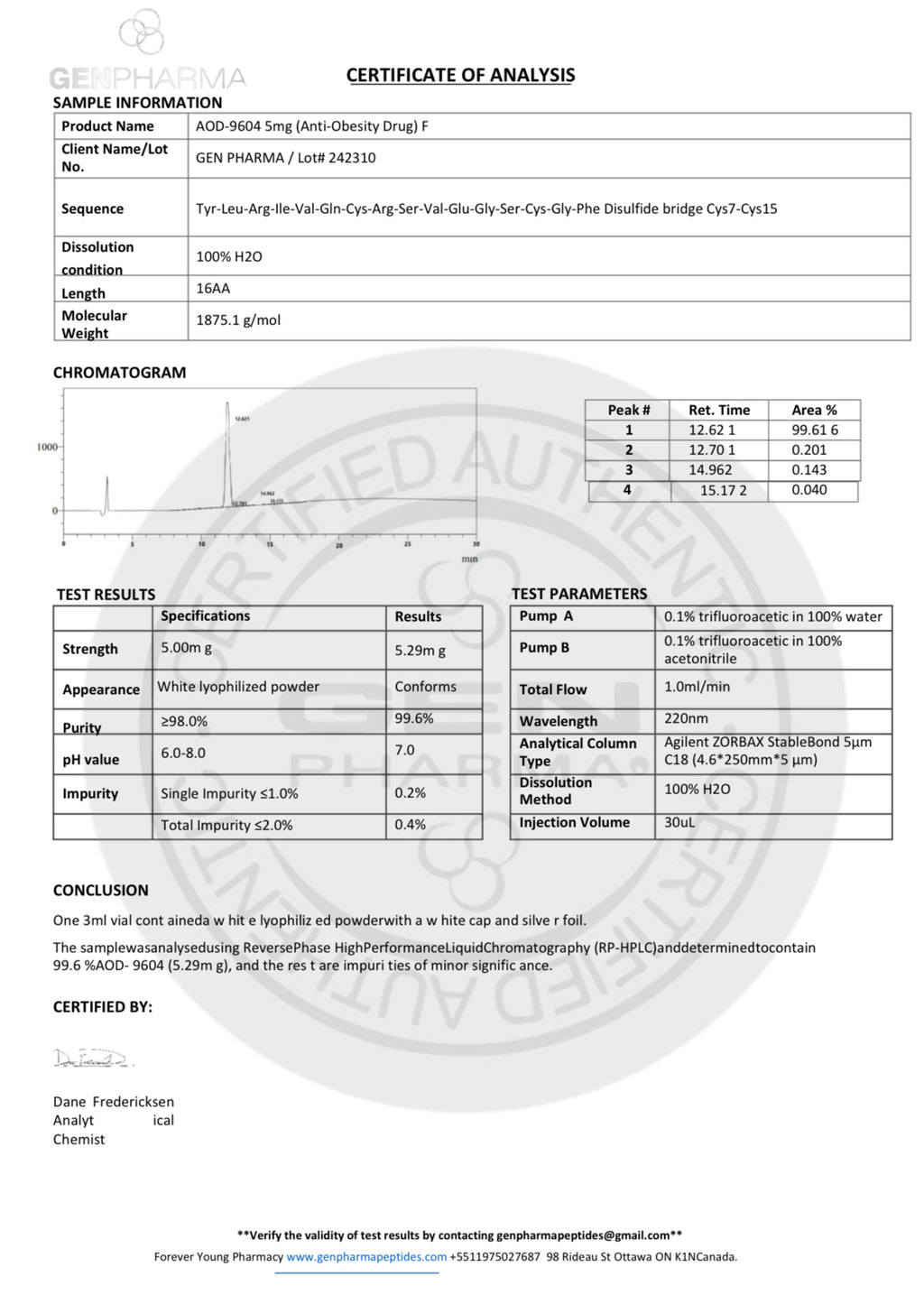 AOD-9604 5mg + Diluente - Redutor de Gordura Genpharma - AES LABS